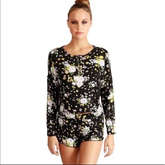 PLUSH X Revolve Ultrasoft Black Multi Floral Pajamas - Picture 1 of 14